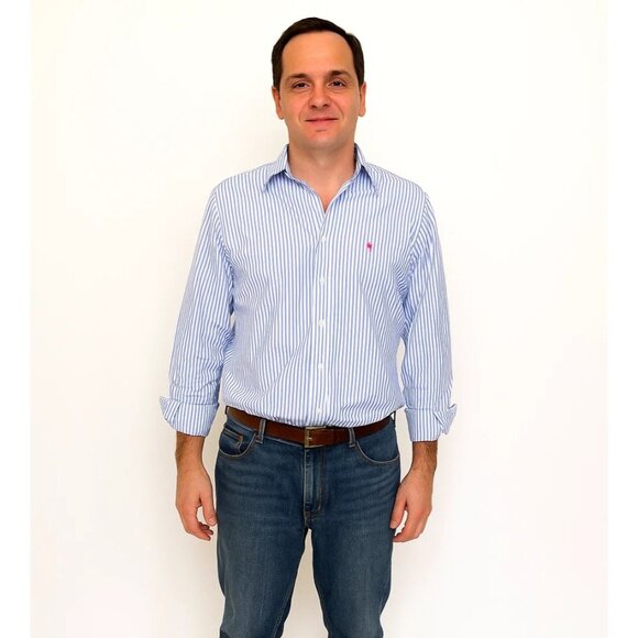 Ralph Lauren Polo Blue White Striped Button Down Shirt Classic Fit Size 16 32/33 - Picture 1 of 8